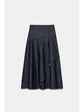 ZARA Z1975 RUFFLE DENIM MIDI SKIRT